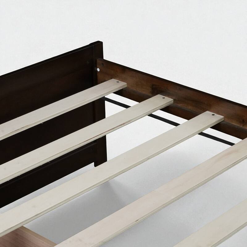 Twin Bed with Storage Drawers, Solid Rubberwood Platform, 10 Slats, No Box Spring Needed, Kids & Guest Room, 76.6"x41.6"