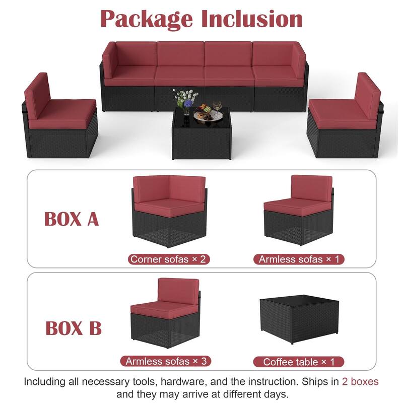 7PC Outdoor Patio Furniture Set, Wicker Patio Sectional Furniture Set with Coffee Table & Cushion for Garden, Backyard, Poolside