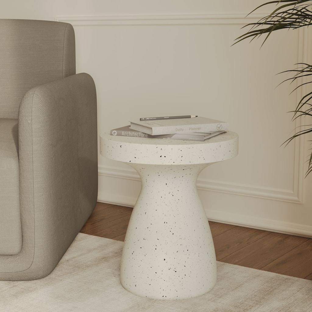 Wisp 18" Outdoor/Indoor Lightweight Concrete Side Table, Hourglass Design, Durable, No Assembly