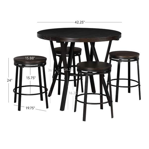 Linon Cassidy Charcoal Wooden 5-Piece Counter Height Dining Set with 4 ...