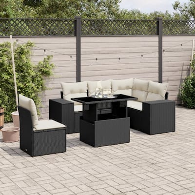 vidaXL Patio Sofa Set with Cushions Outdoor Furniture 6 Piece Poly Rattan - 21.7 x 39.4 x 28.7