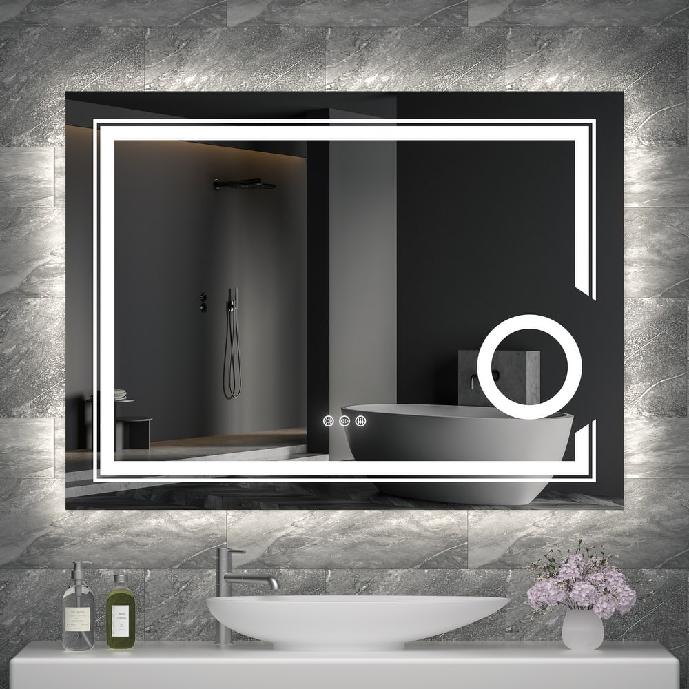 LED Backlit Dual Light Bathroom Mirror Makeup Anti-Fog with Magnifier