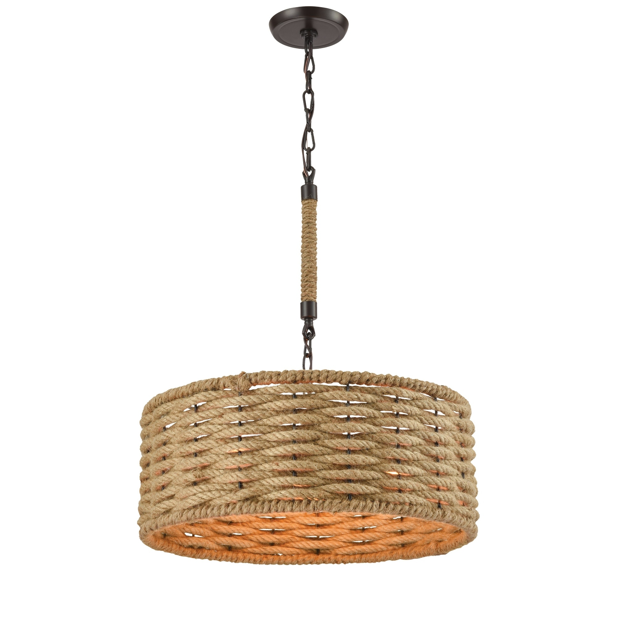 3-Light Rope Wrapped Ceiling Chandelier - 19" - Oil Rubbed Bronze