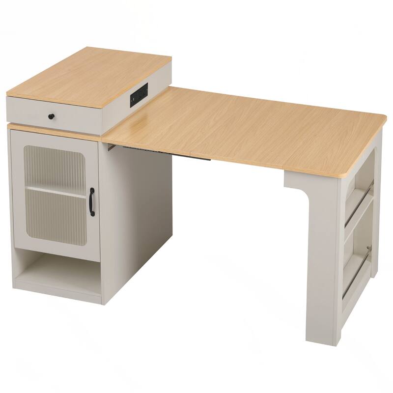 Kitchen Storage Table with Double-sided Storage, Kitchen Island with 2 Drawers