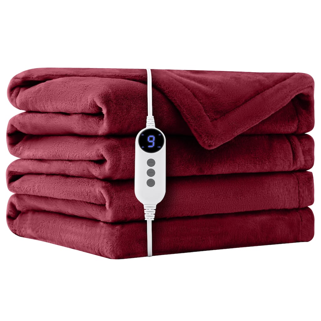 Reversible Flannel Electric Blanket, Soft & Cozy Heated Throw, 9 Heat Settings with Timer Controller