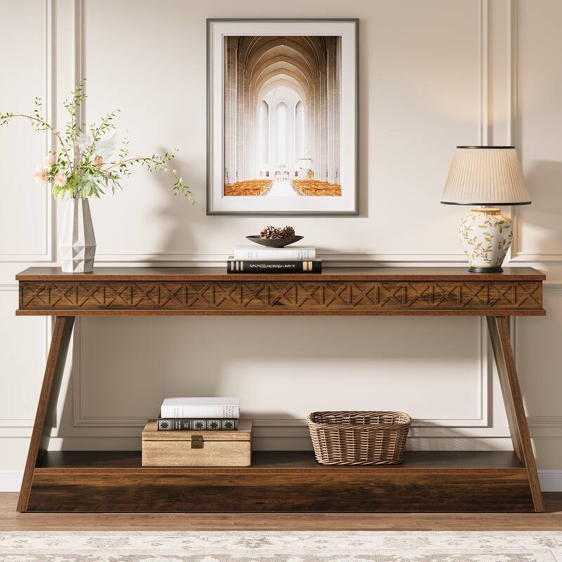 70.87 Inch Entryway Table, Narrow Console Table with Storage