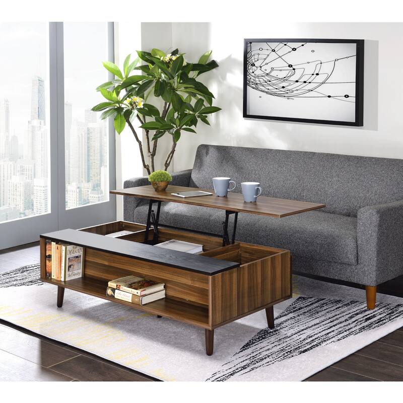 Wooden Coffee Table w/Lift Top in Walnut and Black Finish