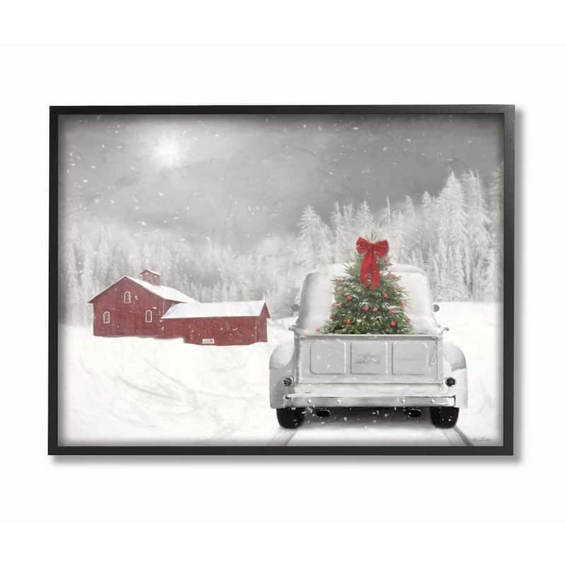 Stupell Christmas Tree at Twilight Snowy Holiday Scene Framed Wall Art