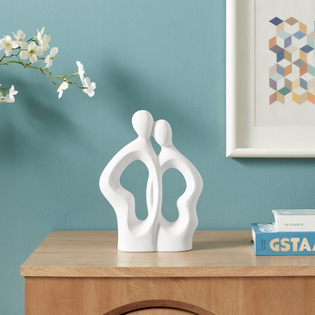 Hans White Abstract Embrace Couple Matte Ceramic Sculpture Set
