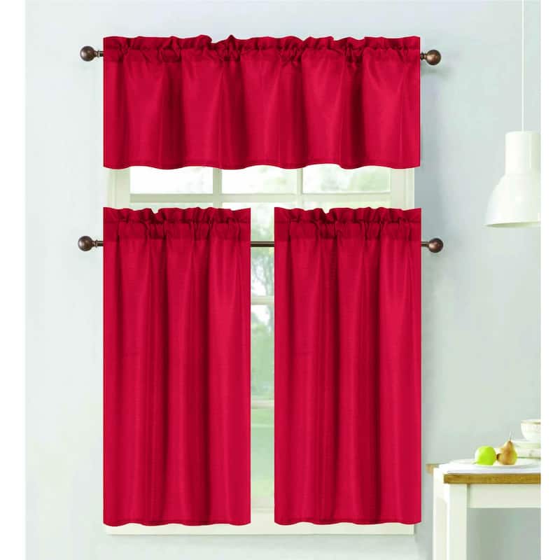 Gibson Light Filtering Kitchen Curtain Set with Valance and Tiers - Red