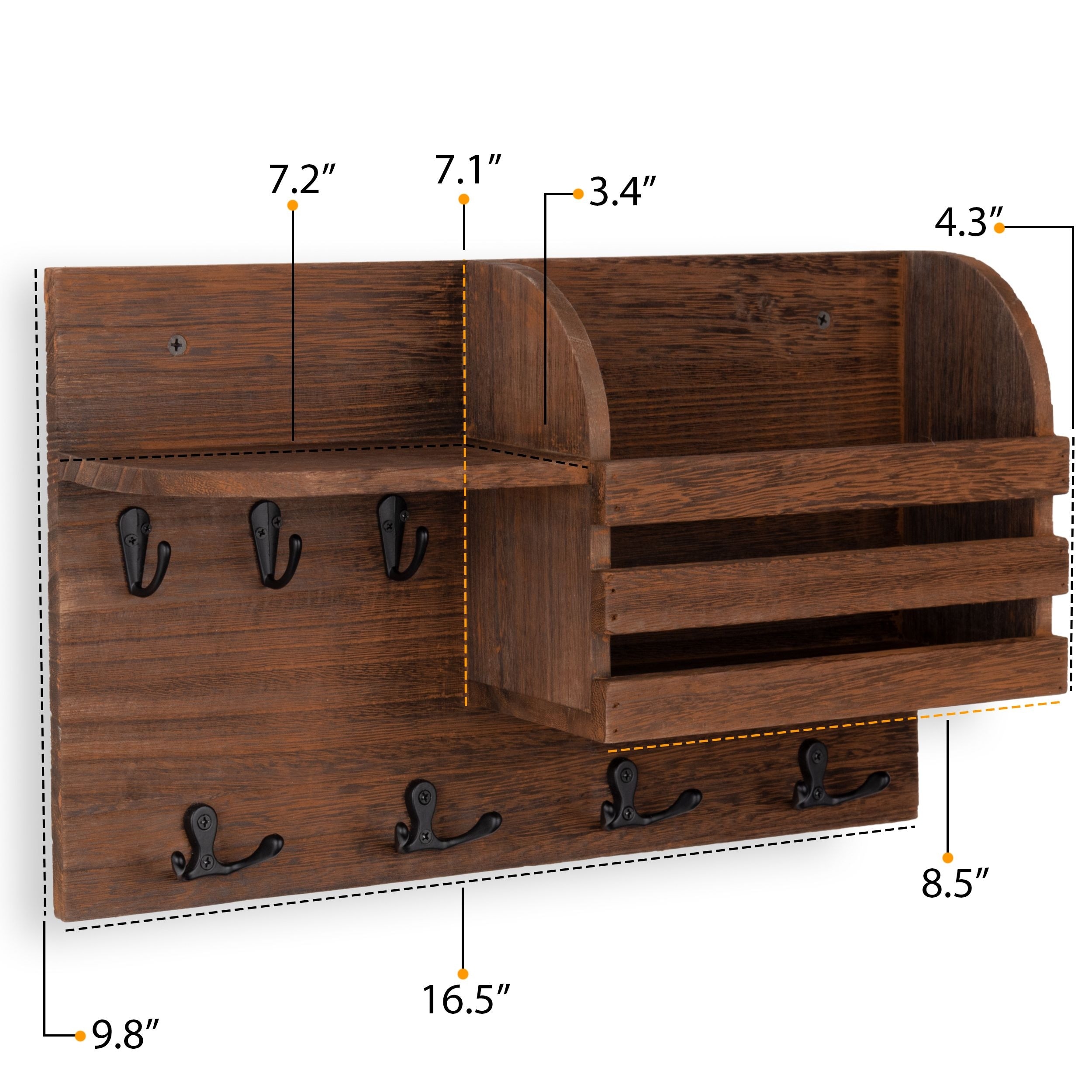 Floating Shelf Organizer for Entryway Kitchen-16x10 Decorative Key Hanger for Wall Living Room Bedroom Rustic Wooden Storage Mail Holder with 5 Key Hooks