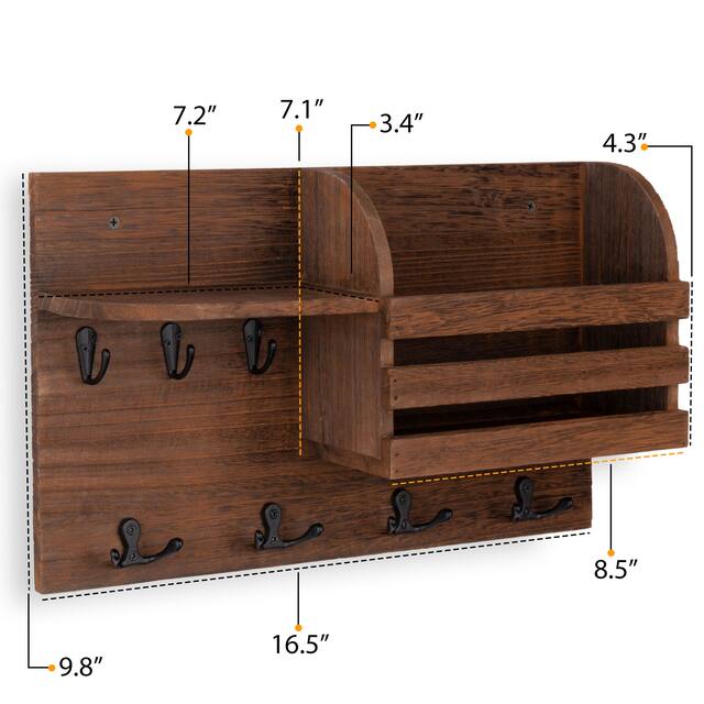 Wallniture Horta Wood Entryway Key Holder and Mail Organizer with Hooks