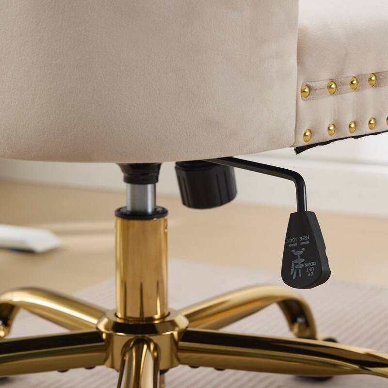 Modern Velvet Swivel Office Chair with Tufted Back/Golden Metal Base