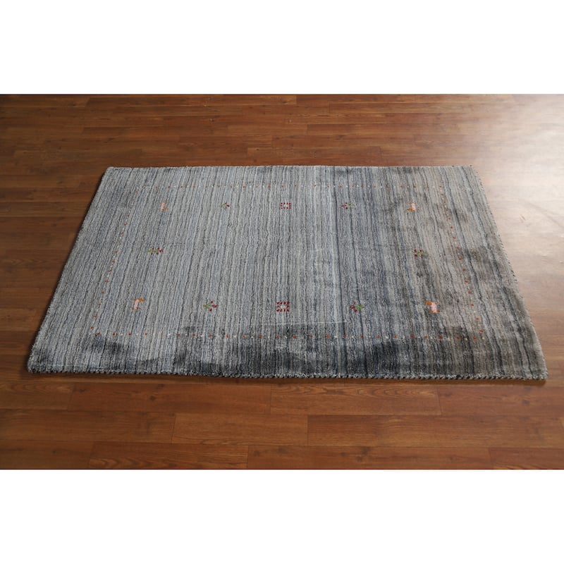Navy Blue/ Gray Gabbeh Oriental Foyer Rug Hand-Knotted Wool Carpet - 3'0"x 4'10"