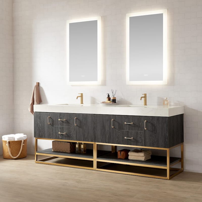Alistair Bath Vanity with Grain White Stone Top and Mirror