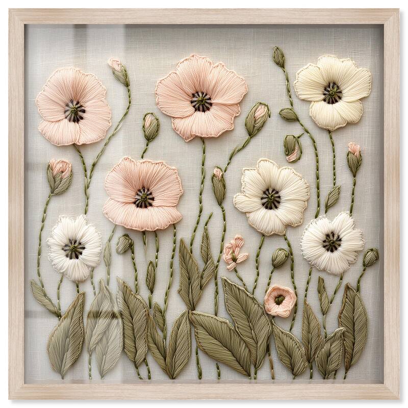 Stitched Serenity I Shadowbox by Art Remedy - Natural - 40" x 40"
