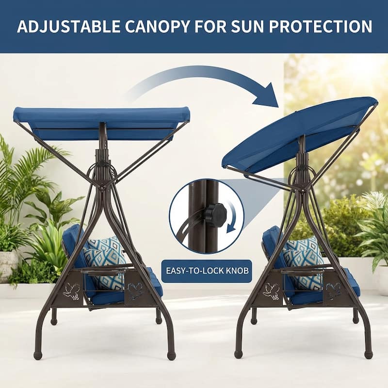 3-Person Outdoor Patio Swing with Adjustable Canopy