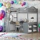 preview thumbnail 1 of 16, Gray Full Size Loft Bed with U-shaped Desk,Solid Wood Bed with Tri-fold Mirror and Shelves Gray