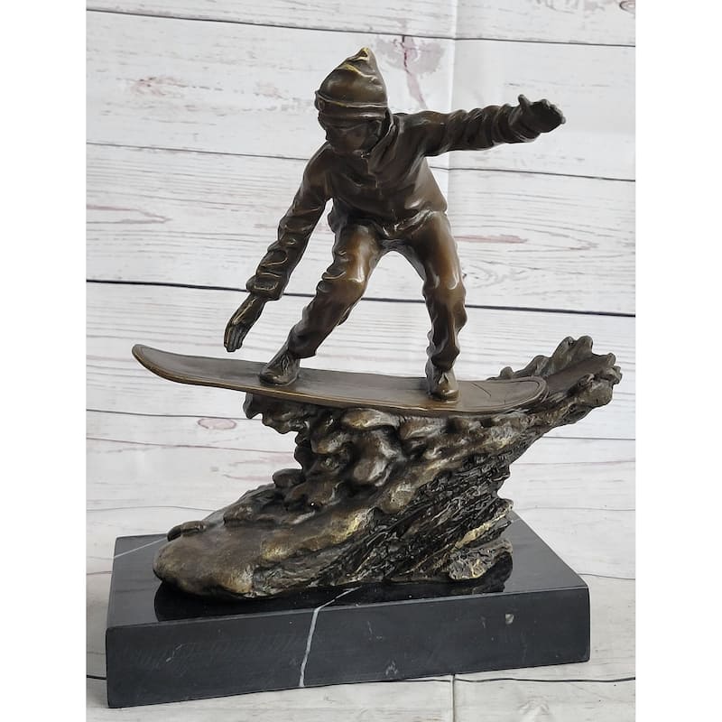 Snowboarder Bronze Metal Sculpture Statue Figure Trophy On Marble Base