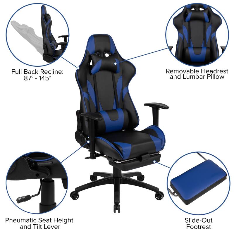Gaming Desk Set - Cup/Headset Holder/Reclining & Footrest