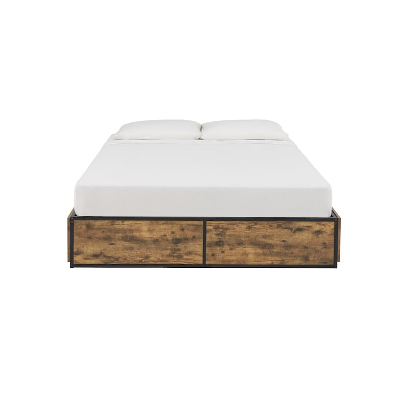 Youngstown Wood Finish Panel Black Metal Platform Bed with Storage