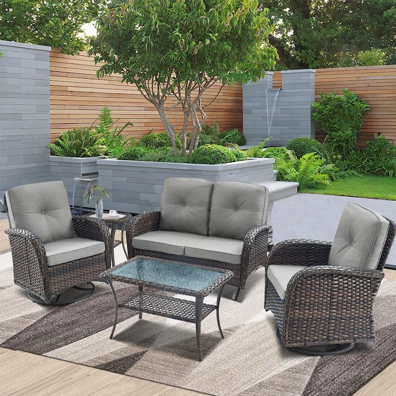 Gymojoy Outdoor Glider Rocking Sofa Patio Swivel Chair - Brown - Beige