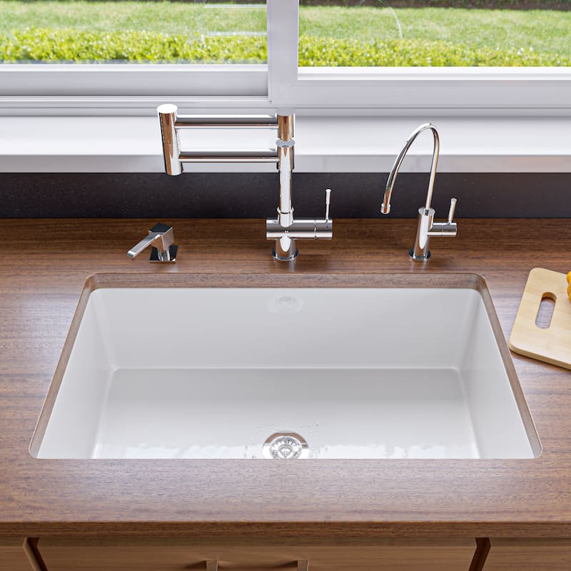 ALFI brand ABF3219SUD-W White Fireclay 32" x 19" Single Bowl Undermount / Drop In Fireclay Kitchen Sink