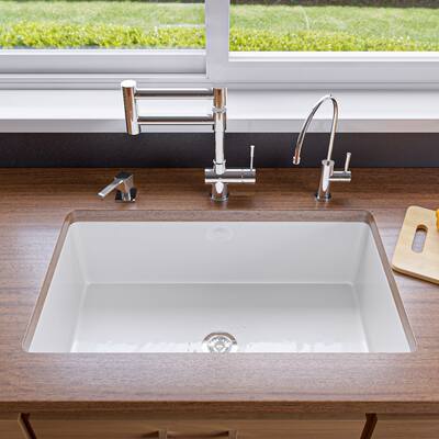 ALFI brand ABF3219SUD-W White Fireclay 32" x 19" Single Bowl Undermount / Drop In Fireclay Kitchen Sink