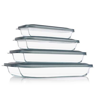 8 Pieces Glass Baking Dish with Lids Rectangular Glass Baking Pan Bakeware Set with Lids, Baking Pans for Lasagna