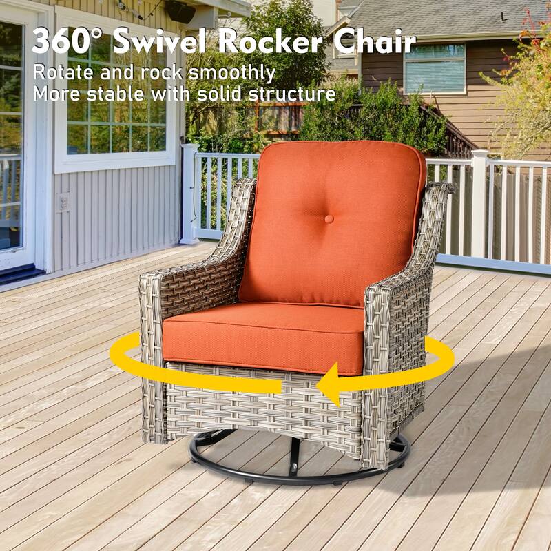 OVIOS 10-piece Patio Wicker Swivel Rocking Chair Set With Fire Pit