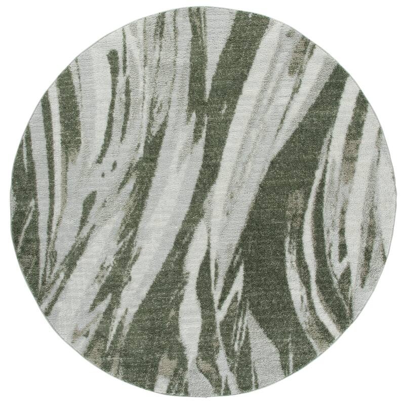 SAFAVIEH Wave Ilionora Modern Rug - 6'7" Round - Green/Ivory