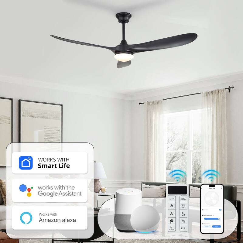 Sofucor 60"Ceiling Fan with Light and Remote Control,Outdoor/Indoor High CFM Quiet 3 ABS Blades for Patio,Porch,Farmhouse,Gazebo