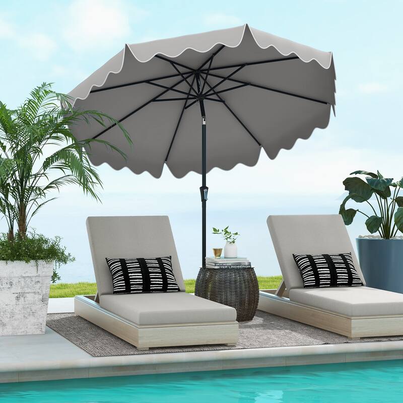Large 9x8 Feet Polyester Fabric Outdoor Patio Umbrella with Wind Vent and Push Button Tilt Crank Handle