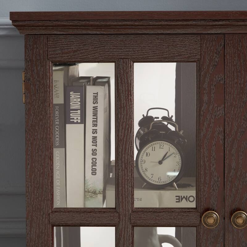 LED Lighted Curio Display Cabinet with Adjustable Shelves, Retro Glass Showcase and Lattice Doors