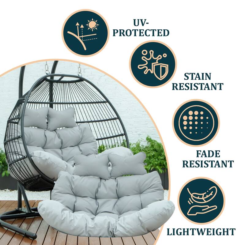 Egg Swing Chair Cushion Durable Weather Resistant Polyester Fits 2 People by LeisureMod