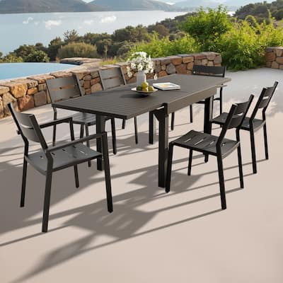 VredHom 7-piece Aluminum Expandable Dining Set Table with Chairs Sets - N/A