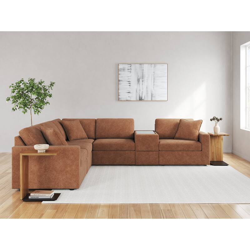 Signature Design by Ashley Modmax Orange 6-Piece Sectional with Storage Console - 124"W x 107"D x 36"H