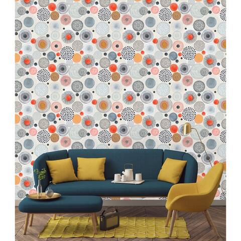 Pattern with Doodle Circle Peel and Stick Wallpaper