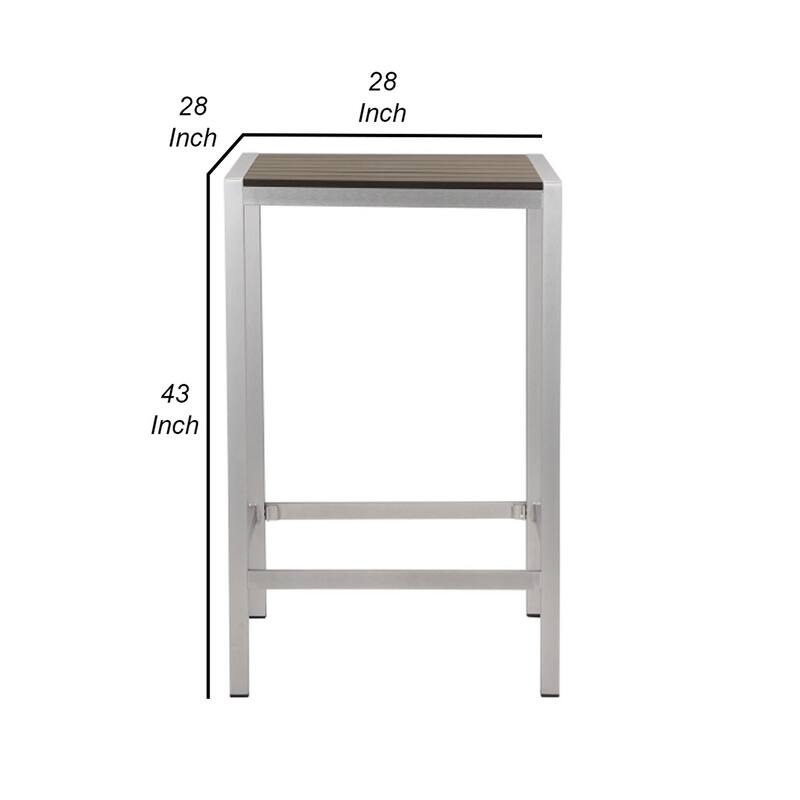Kylo 43 Inch Outdoor Bar Table, White and Brown Aluminum Frame, Small