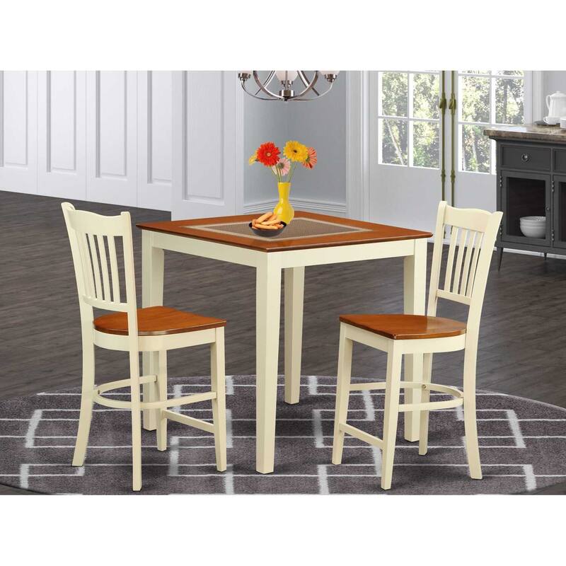 HomeStock 3-Piece Buttermilk and Cherry Finish Solid Wood Top Counter Height Dining Table Set