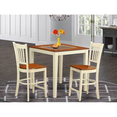 HomeStock 3-Piece Buttermilk and Cherry Finish Solid Wood Top Counter Height Dining Table Set