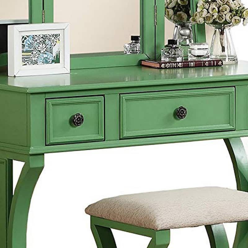 Modish Vanity Set Featuring Stool And Mirror Green
