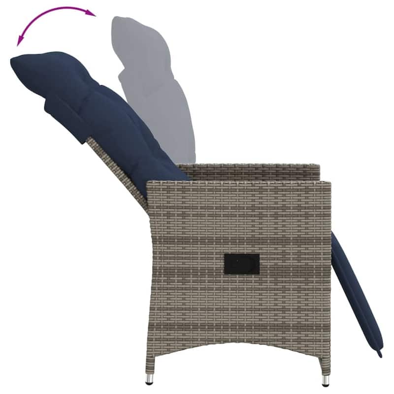 vidaXL 3 Piece Bistro Set with Cushions Gray Poly Rattan - 22.0 x 23.2 x 36.2