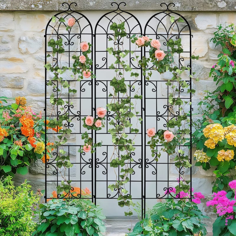 3Pcs Outdoor Metal Trellis Garden Fence for Supporting Climbing Plants Roses Vines Flowers Vegetables