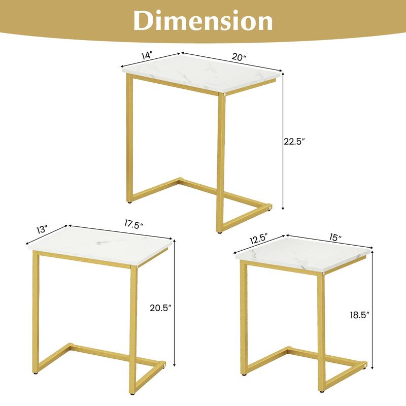 Gymax 3 PCS Nesting Coffee End Table Set Stacking Side Nightstand