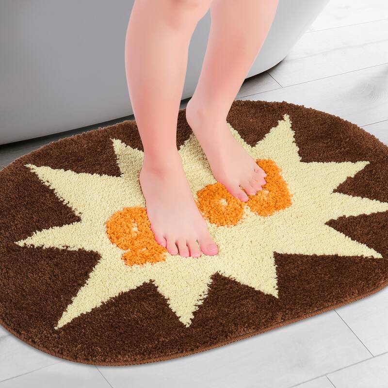 Funny Letter Bath Rug, Non-Slip Absorbent Bathroom Mat Washable for Shower, Bathtub and Spa Floors - Brown
