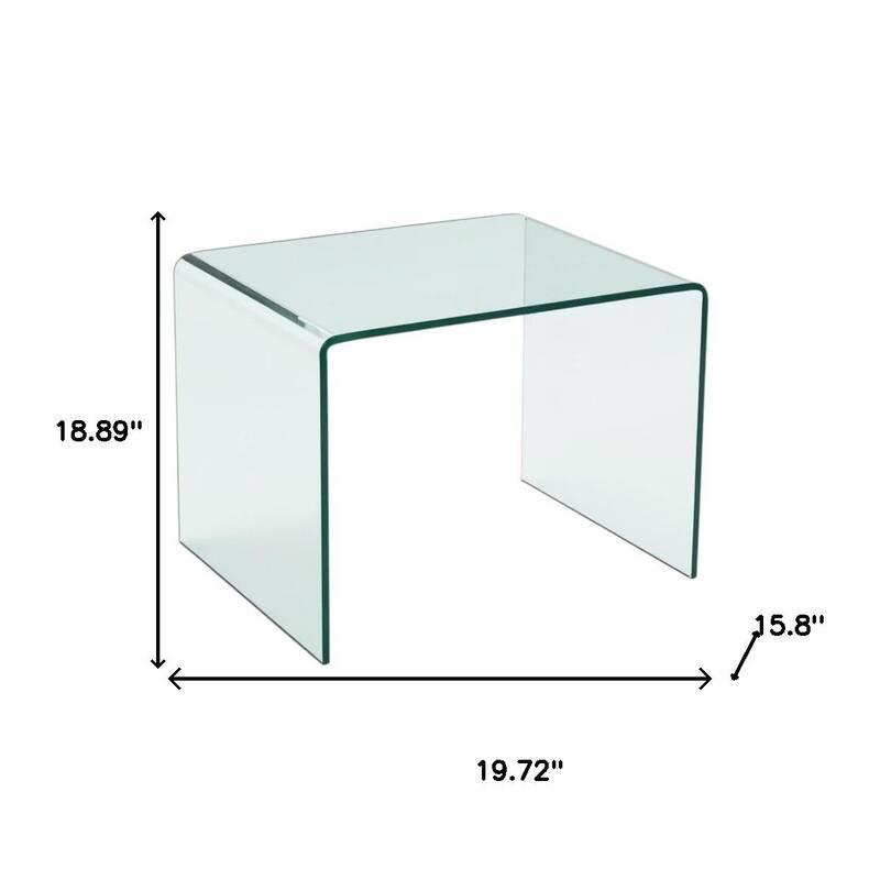 HomeRoots 19" Clear Glass Sled End Table - 19.72 in. x 18.89 in. x 15.80 in.