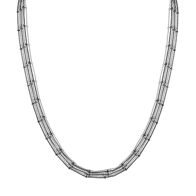 Curata 925 Sterling Silver 18" Black and White 6 Strand Adjustable Saturn Chain Necklace