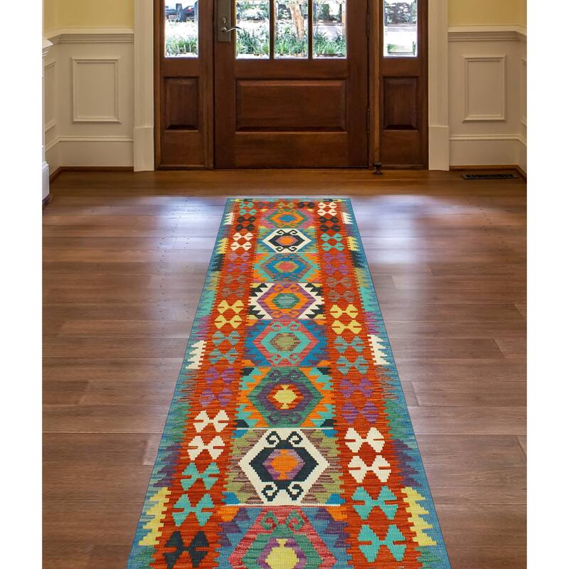 Flatweave Malik Red/Navy Runner - 2'7" x 9'11"