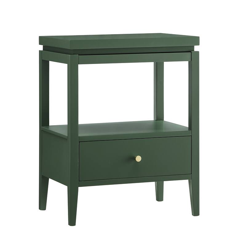 Modern Nightstand with Drawer and Floating Shelf Tapered Legs Design